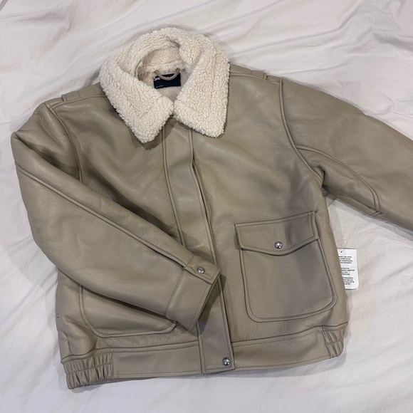 ASOS DESIGN borg collar oversized flight jacket in cream - Picture 1 of 4